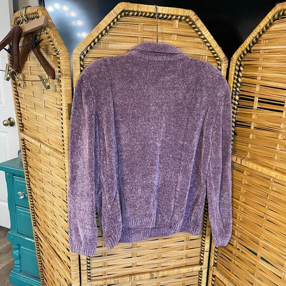 Vintage Alfred Dunner Purple Chenille Sweater Floral Embroidered Collared L - Picture 5 of 5